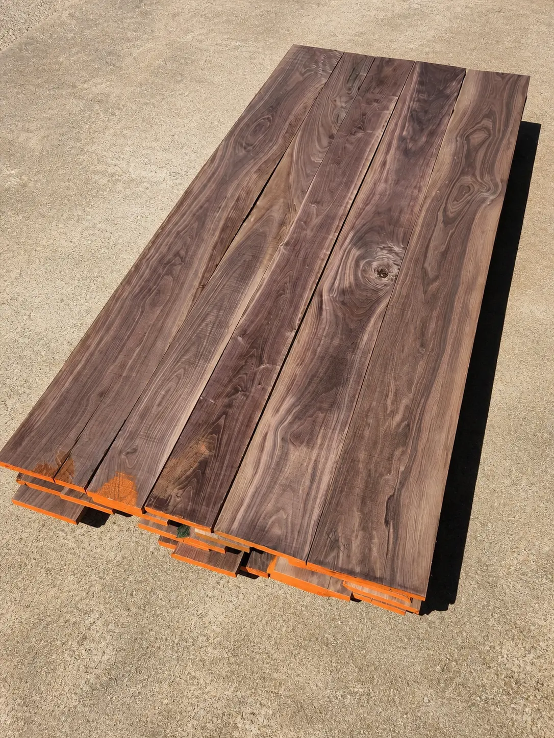 Black walnut lumber on the rack at OSL Hardwood Store in Nixa, MO