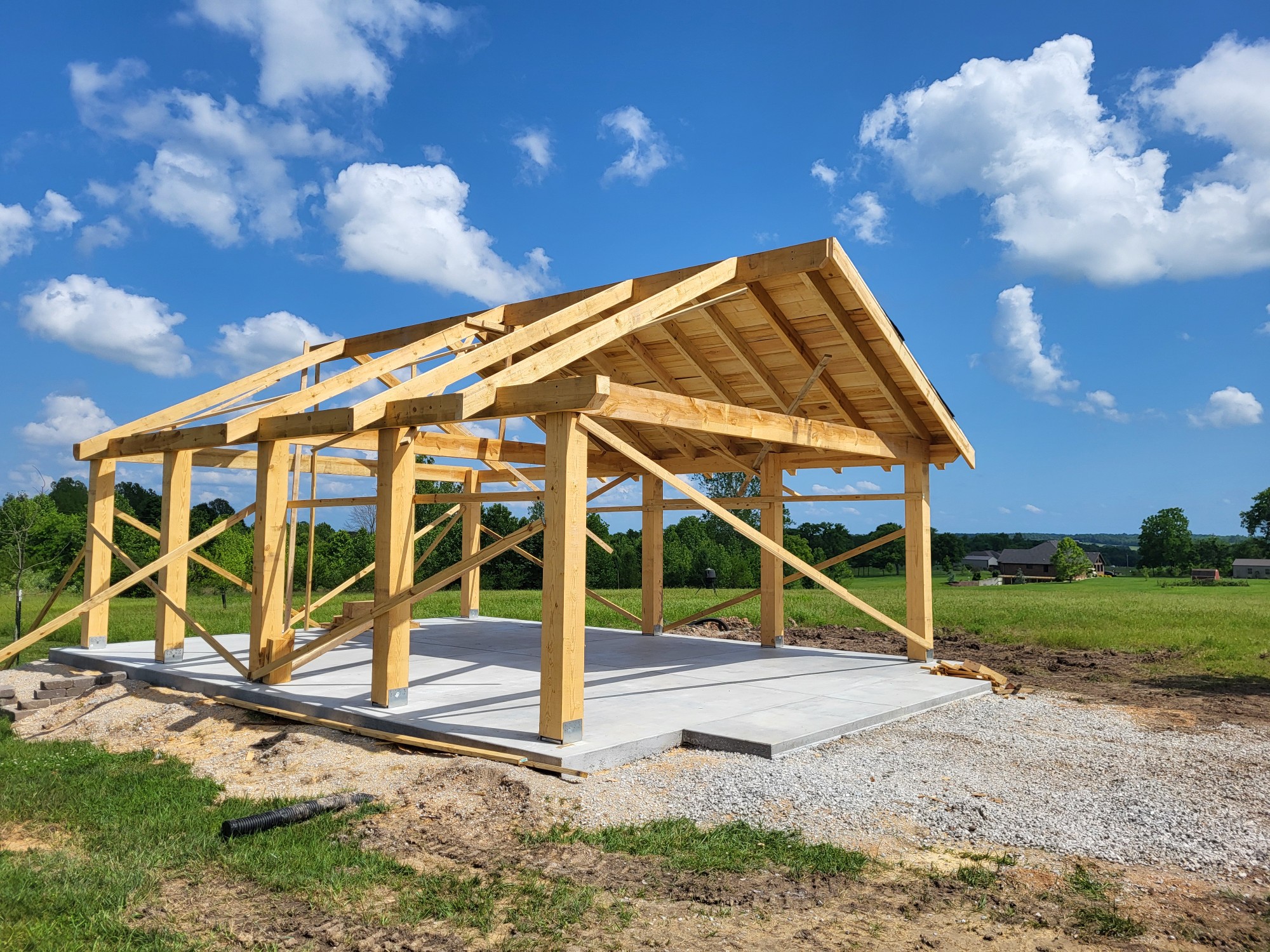 Timber frame pavilion under construction