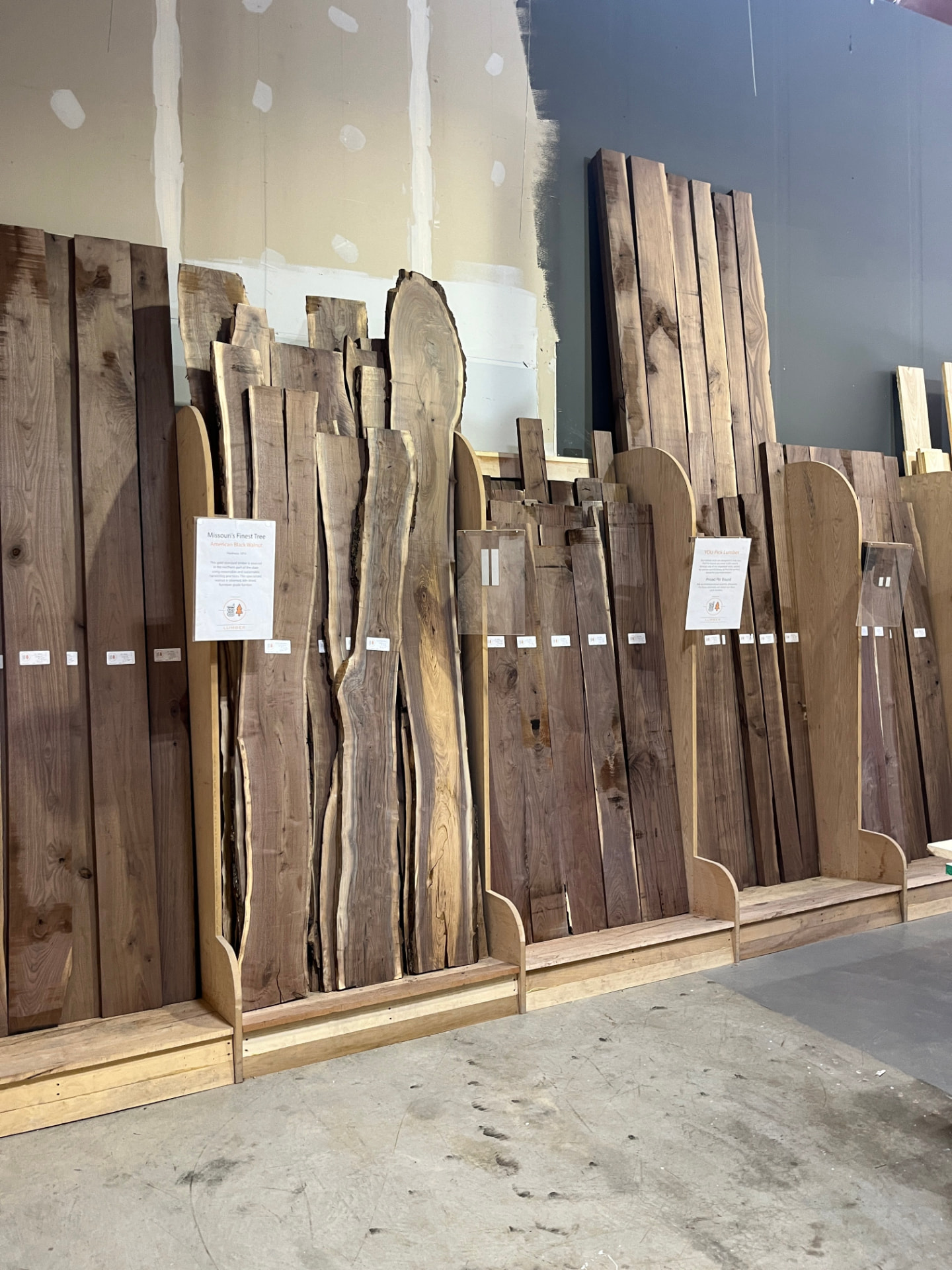 Hardwood lumber rack at OSL Hardwood Store in Nixa, MO